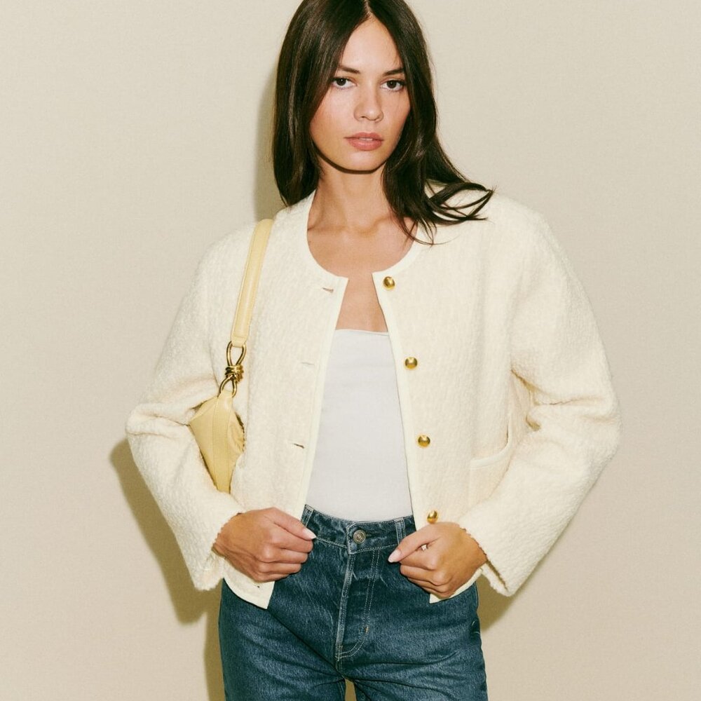 NWT Reformation Dale Cropped Jacket Size L Cream
